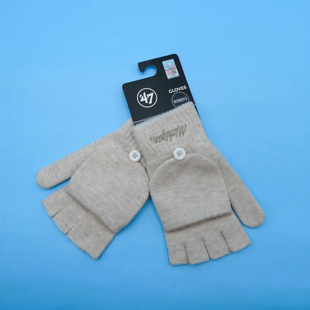 '47 Brand Michigan Wolverines Winter Gloves‎ Womens Beige Knit College Mittens